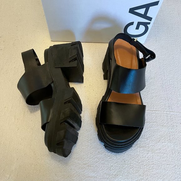 Ganni Cleated High Heel Sandal, Black, Size 9 - Picture 10 of 17